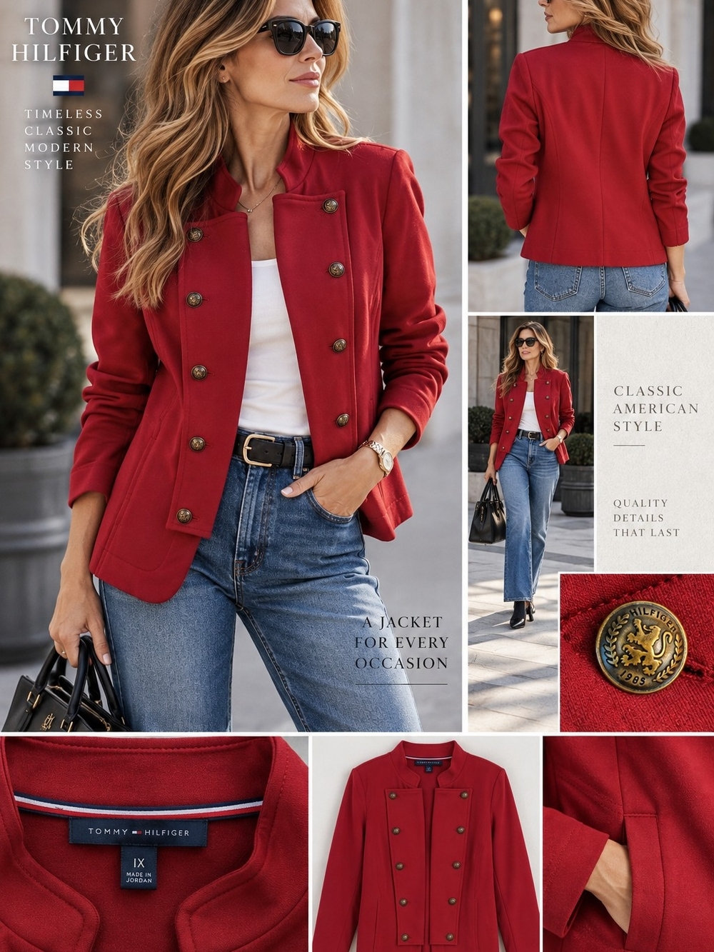 Tommy Hilfiger Red Military Double Breasted Jacket Size 1X